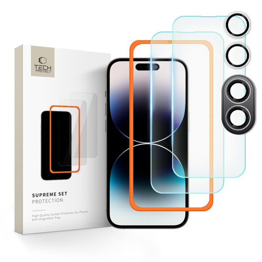 Tech-Protect Suprême Film de protection pour écran arrière et appareil photo pour Apple iPhone 16 Plus, protégé par du verre, entièrement collé