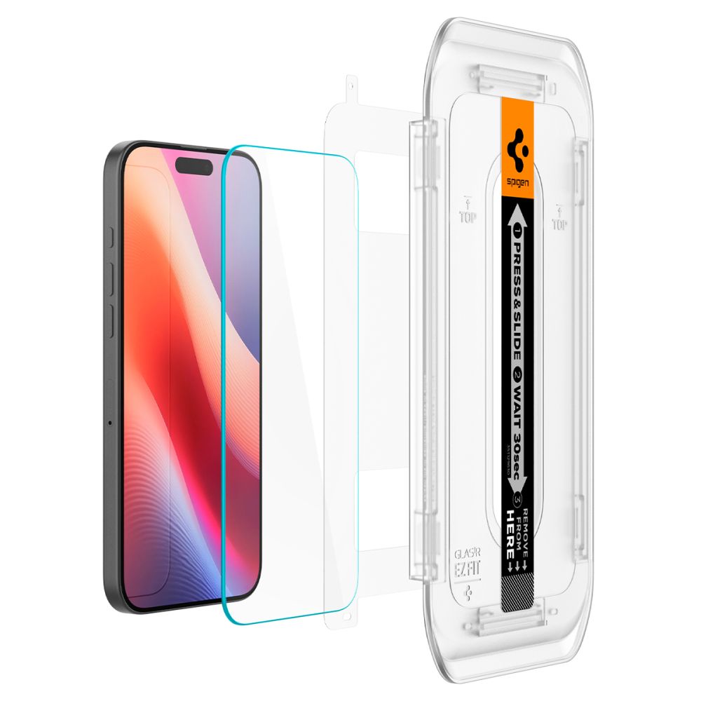 Film de protection d'écran Spigen GlastR EZ FIT pour Apple iPhone 16 Pro, Verre Trempé, Full Glue AGL07935
