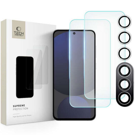 Tech-Protect Supreme Film de protection pour écran arrière et appareil photo pour Samsung Galaxy S24 FE S721, protection en verre, collage complet, 2.5D
