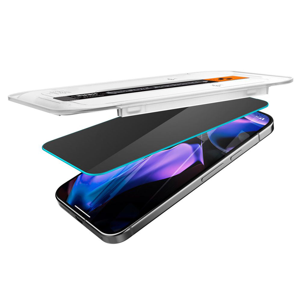 Film de protection d'écran Privacy Spigen GlastR EZ FIT pour Google Pixel 9 Pro XL, Verre trempé, Collage complet, Lot de 2 pièces AGL09313