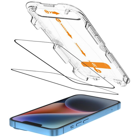 Film de protection d'écran Tech-Protect Quick Set+ pour Apple iPhone 17e / 16e / 14 / 13 Pro, Verre Trempé, Full Glue, Lot de 2 pièces, Noir