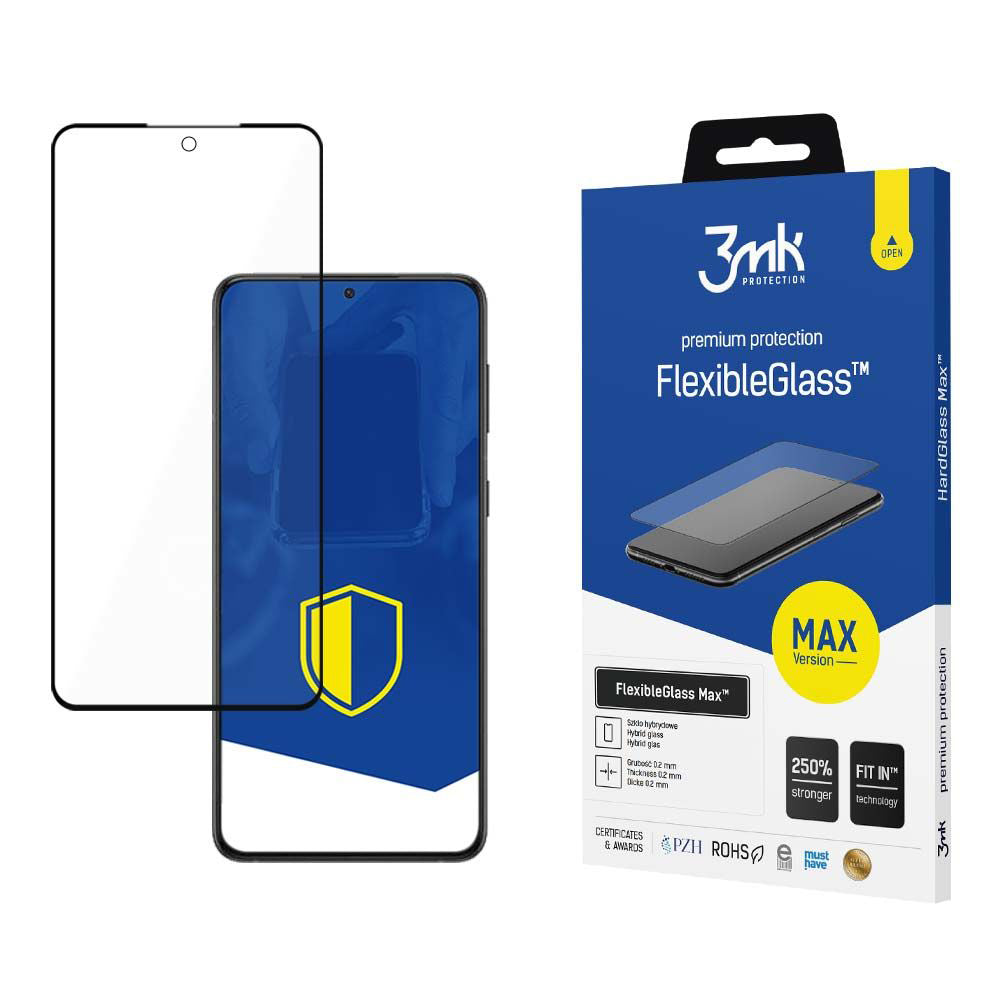 Film de protection d'écran 3MK FlexibleGlass Max pour Samsung Galaxy S24 S921, Verre Flexible, Collage Complet, Noir