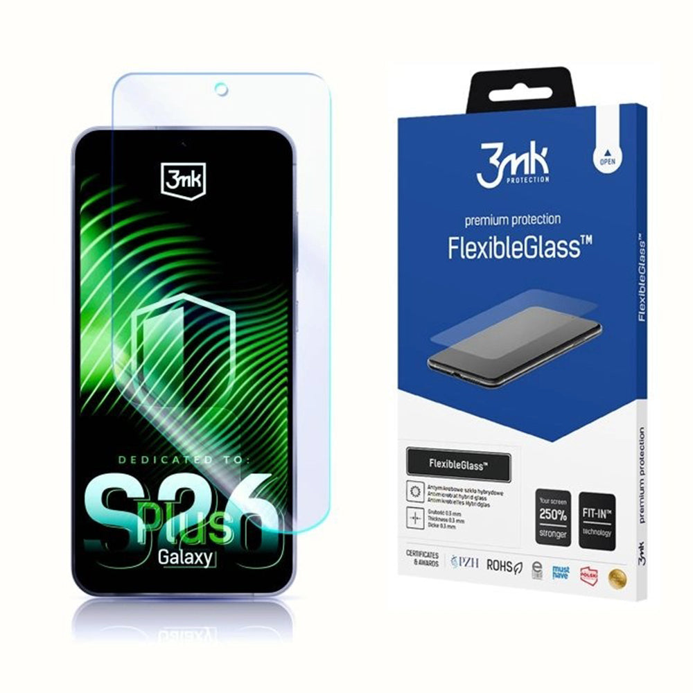 Film de protection d'écran 3MK FlexibleGlass pour Samsung Galaxy S26 Plus S947, Verre Flexible, Full Glue, Transparent