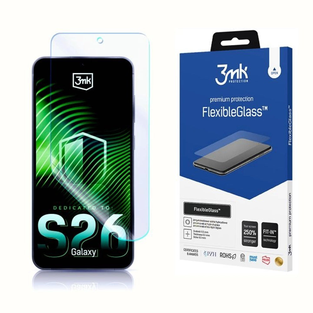 Film de protection d'écran 3MK FlexibleGlass pour Samsung Galaxy S26 S942, Verre Flexible, Full Glue, Transparent