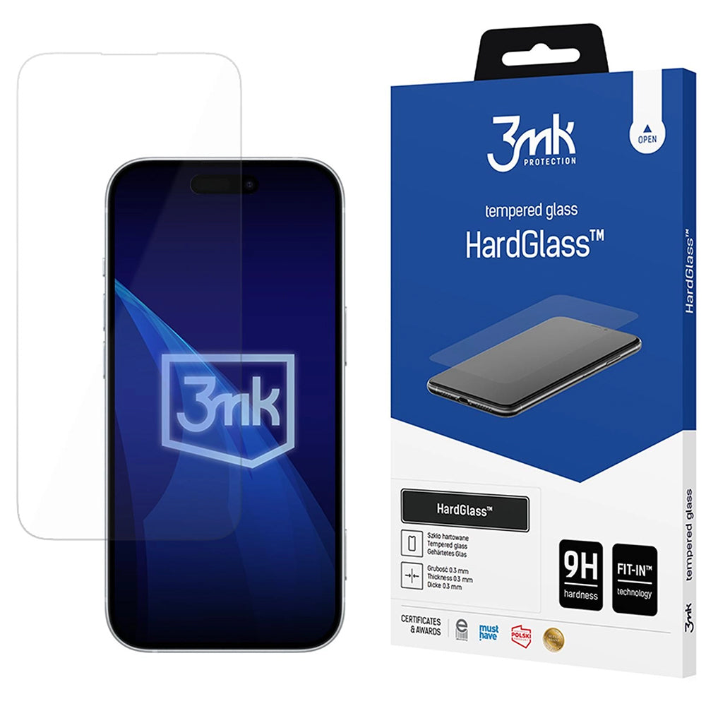 Film de protection d'écran 3MK HardGlass pour Apple iPhone 18 Pro / 17 Pro / 17 / 16 Pro, Verre trempé, Collage intégral
