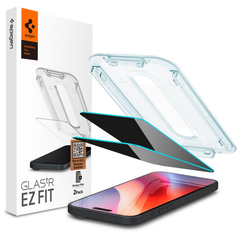 Film de protection écran Privacy Spigen GlastR EZ FIT pour Apple iPhone 17 Pro / 17 / 16 Pro, Verre Trempé, Full Glue, Set 2 pièces AGL07929