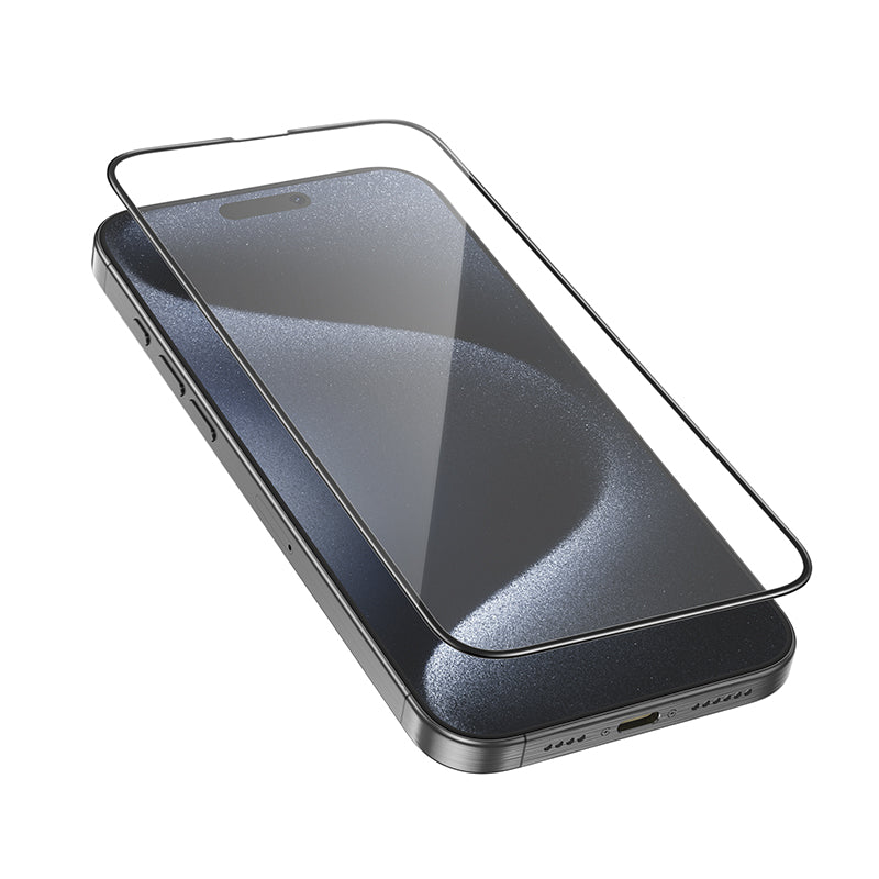 Film de protection d'écran HOCO G16 pour Apple iPhone 16 Pro Max, Verre Trempé, Full Glue, 5D, Noir.