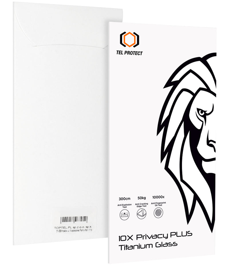 Film de protection d’écran Privacy Tel Protect 10X Plus Titanium pour Apple iPhone 17 Pro, verre trempé, adhésif intégral