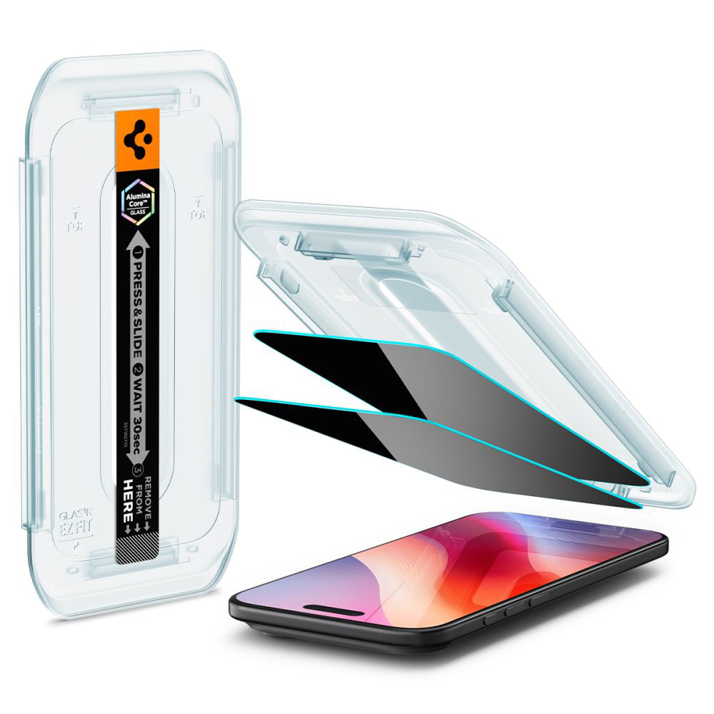 Film de protection écran Privacy Spigen GlastR EZ FIT pour Apple iPhone 17 Air, Verre Trempé, Full Glue, Lot de 2 pièces