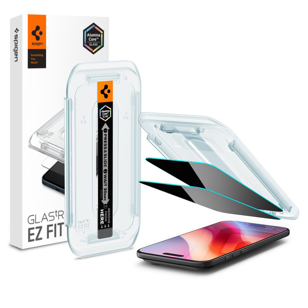 Film de protection écran Privacy Spigen GlastR EZ FIT pour Apple iPhone 17 Air, Verre Trempé, Full Glue, Lot de 2 pièces