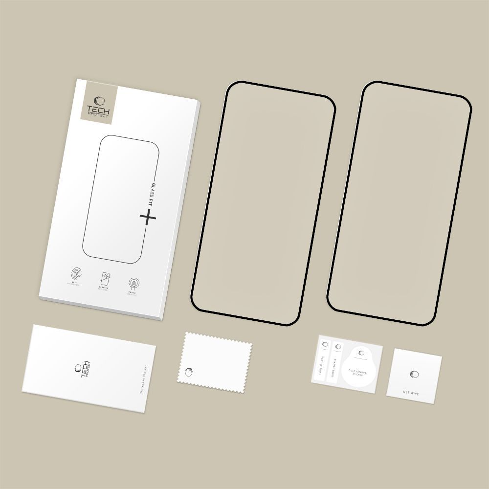 Film de protection d'écran Tech-Protect FIT+ pour Motorola Moto G77 / G67, Verre trempé, Collage complet, Lot de 2 pièces, 2.5D, Noir