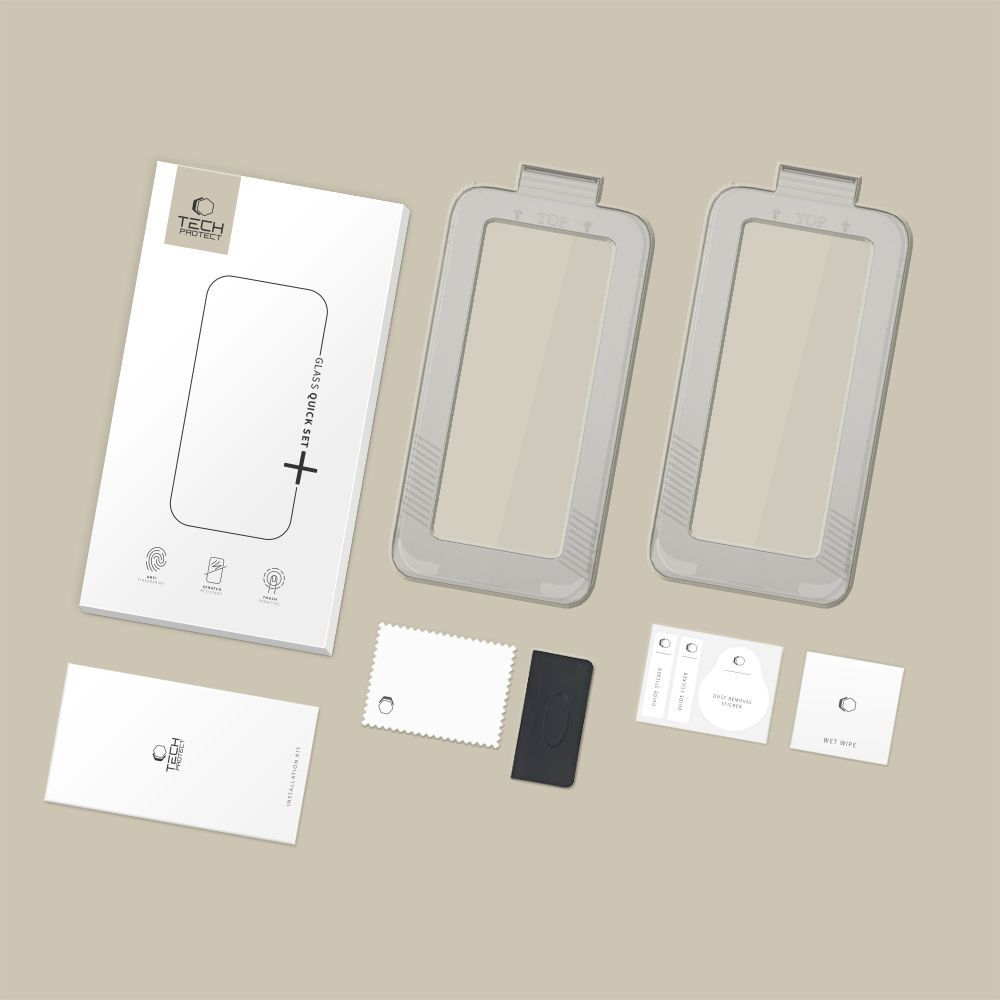Film de protection d'écran Tech-Protect Quick Set+ pour Apple iPhone 17, Verre Trempé, Full Glue, Lot de 2 pièces, Noir
