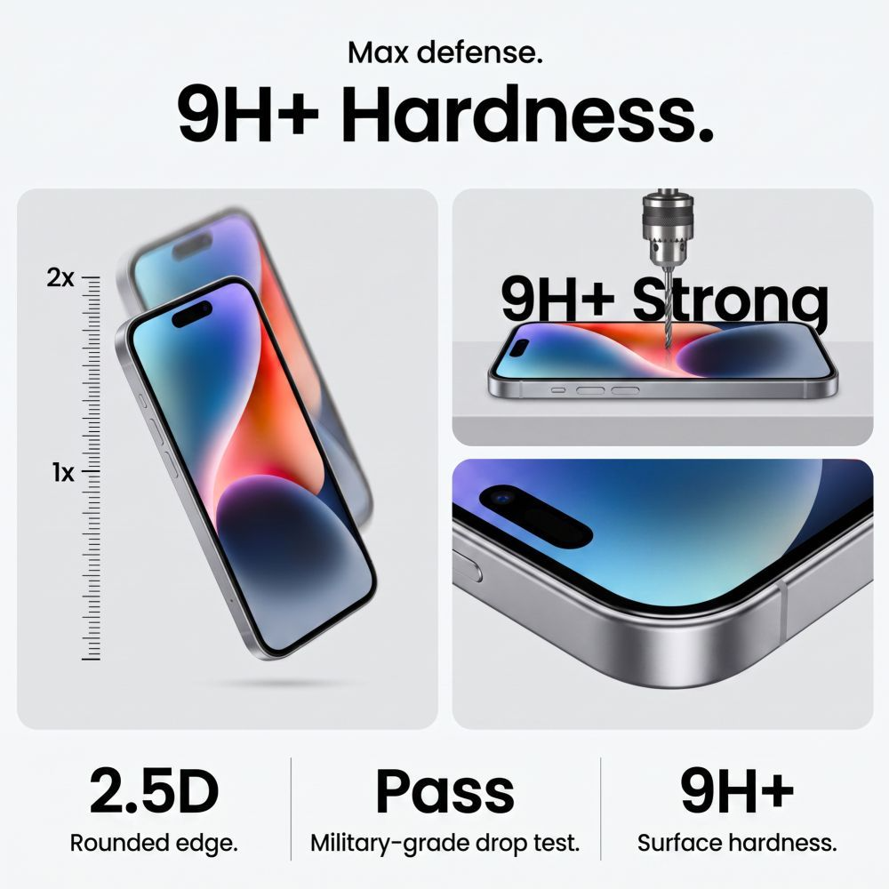 Tech-Protect OneTouch Screen Protector for Apple iPhone 18 Pro / 17 Pro, Tempered Glass, Full Glue, Set of 2 pieces, Transparent