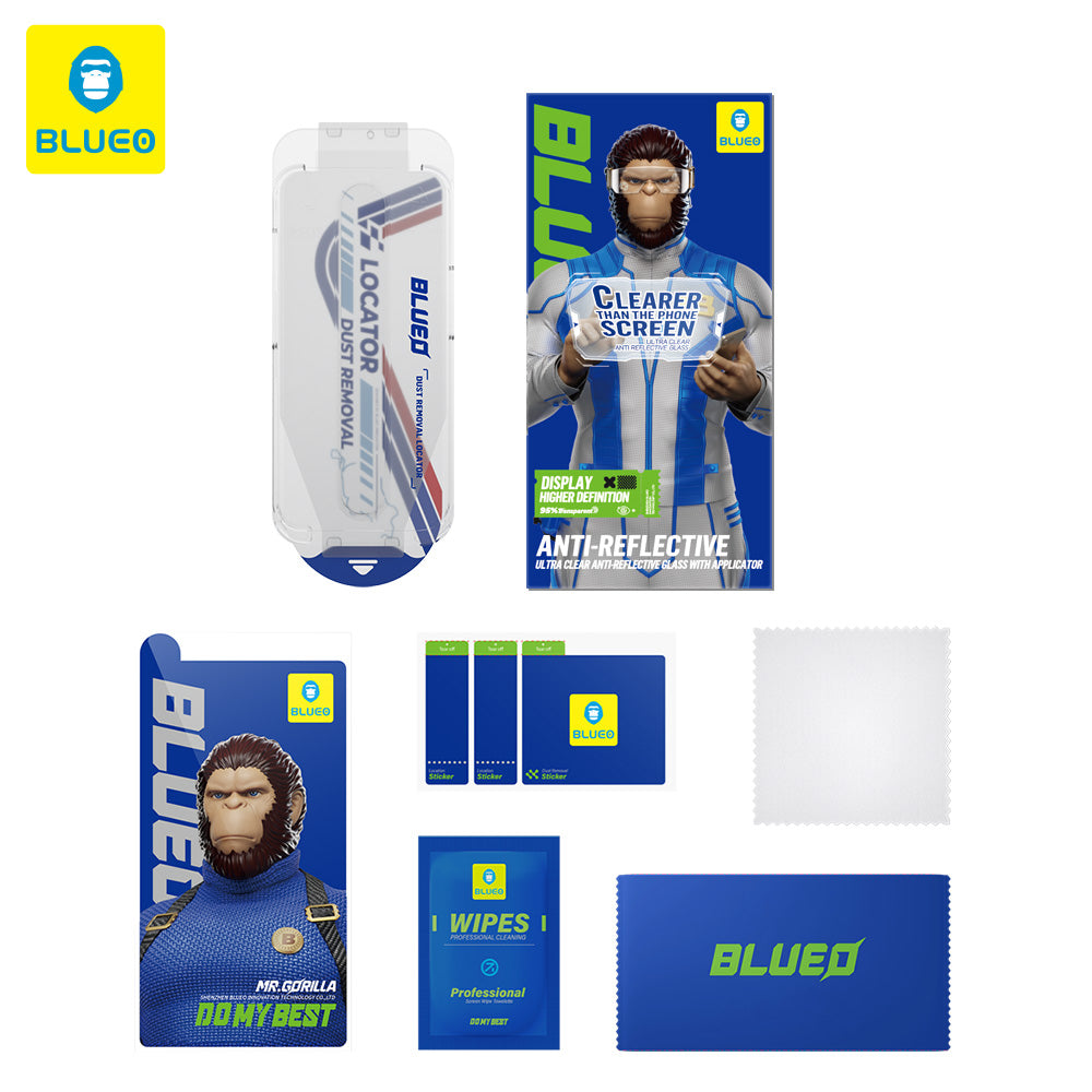 Film de protection d'écran Blueo Anti-Reflet HD Applicator Pro pour Apple iPhone 16 Pro, Verre Trempé, Collage Complet, Noir
