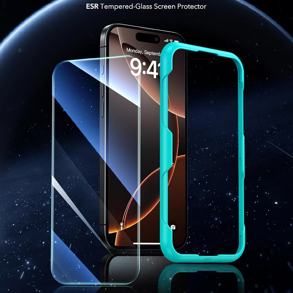 Film de protection d'écran ESR pour Apple iPhone 17 / 16 Pro, Verre Trempé, Full Glue, Lot de 3 pièces, Noir