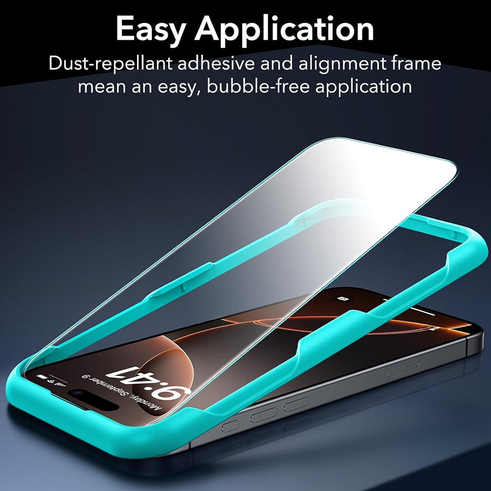 Film de protection d'écran ESR pour Apple iPhone 17 / 16 Pro, Verre Trempé, Full Glue, Lot de 3 pièces, Noir