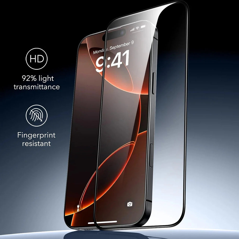 Film de protection écran ESR Armorite UltraFit pour Apple iPhone 17 / 16 Pro, Verre Trempé, Full Glue, Set de 3 pièces, Noir