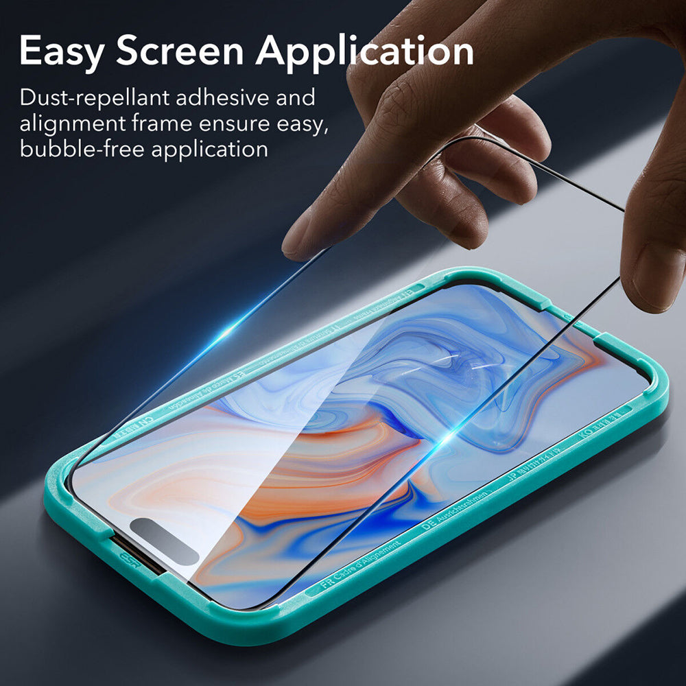 Film de protection Ecran ESR pour Apple iPhone 15, Verre Trempé, Full Glue, Noir