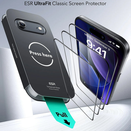 Film de protection écran ESR UltraFit pour Apple iPhone 17 Air, Verre Trempé, Full Glue, Set de 3 pièces