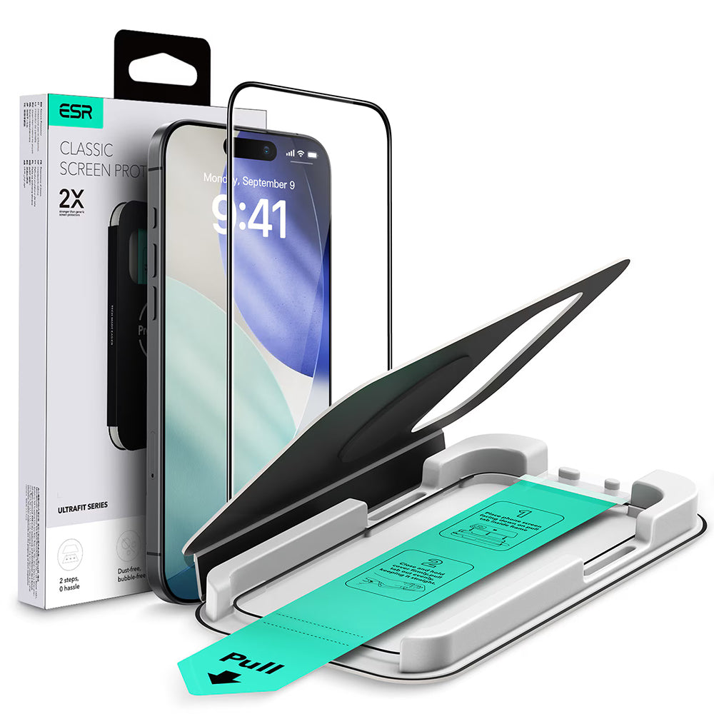 Film de protection d'écran ESR UltraFit pour Apple iPhone 17 Pro, Verre Trempé, Full Glue, Noir