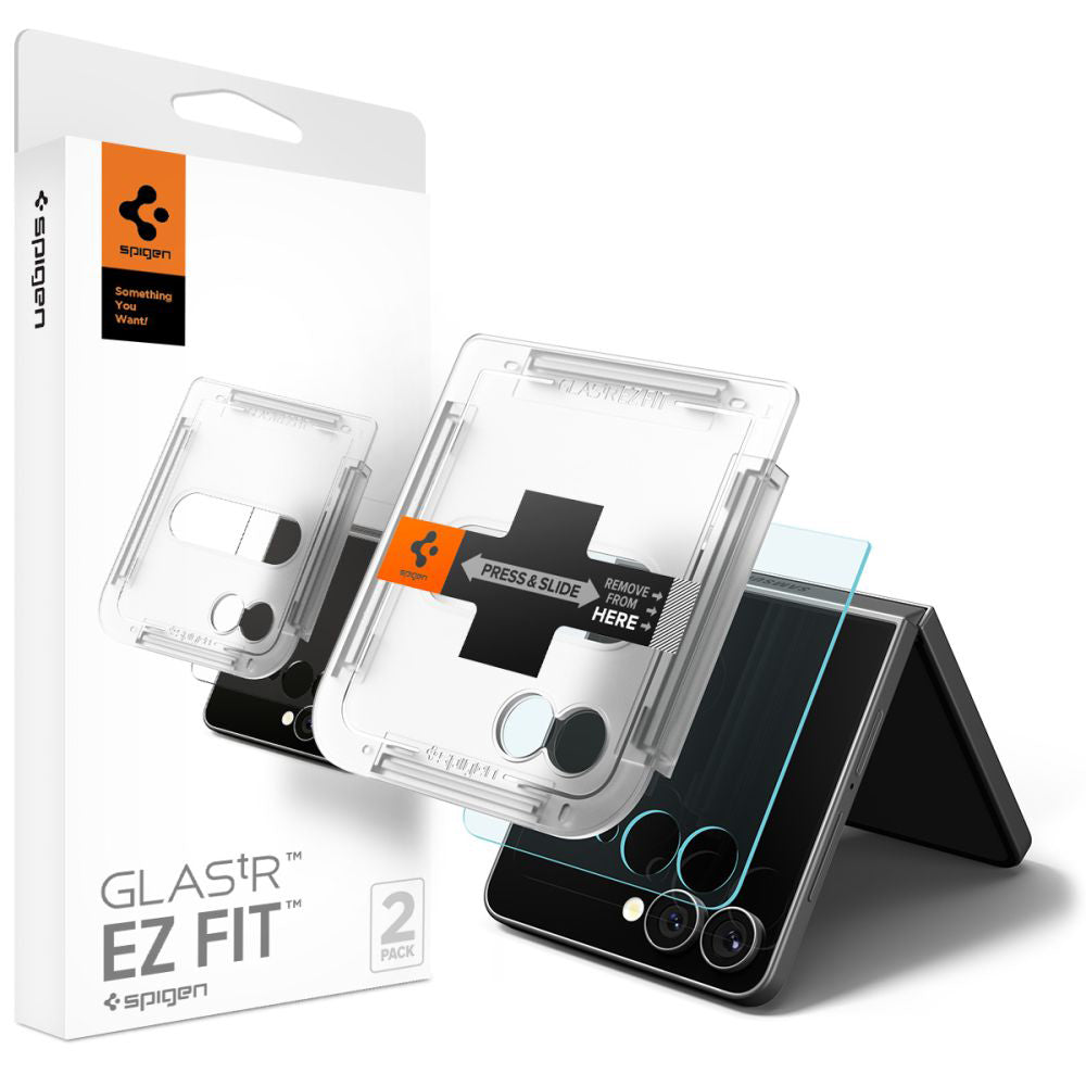 Film de protection Écran Extérieur Spigen GlastR EZ FIT pour Samsung Galaxy Z Flip7 F766, Verre Trempé, Full Glue, Set 2 pièces AGL09585