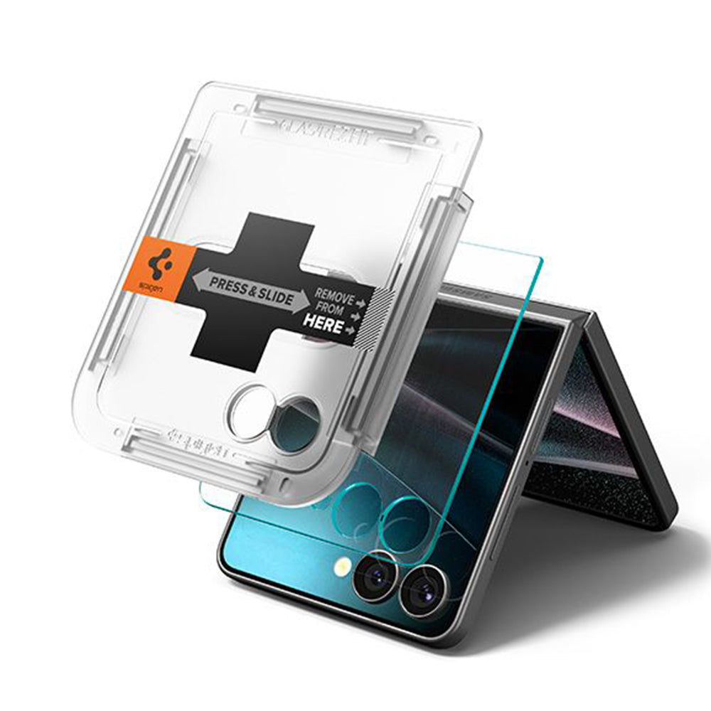 Film de protection Écran Extérieur Spigen GlastR EZ FIT pour Samsung Galaxy Z Flip7 F766, Verre Trempé, Full Glue, Set 2 pièces AGL09585