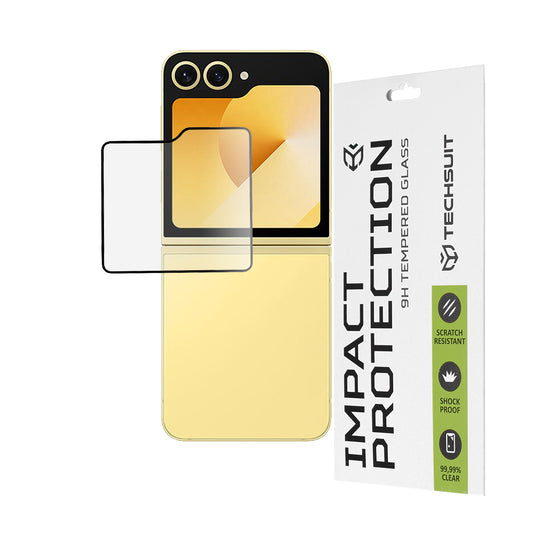 Film de protection écran extérieur Techsuit pour Samsung Galaxy Z Flip6 F741, verre trempé, adhésif complet, 111D, noir