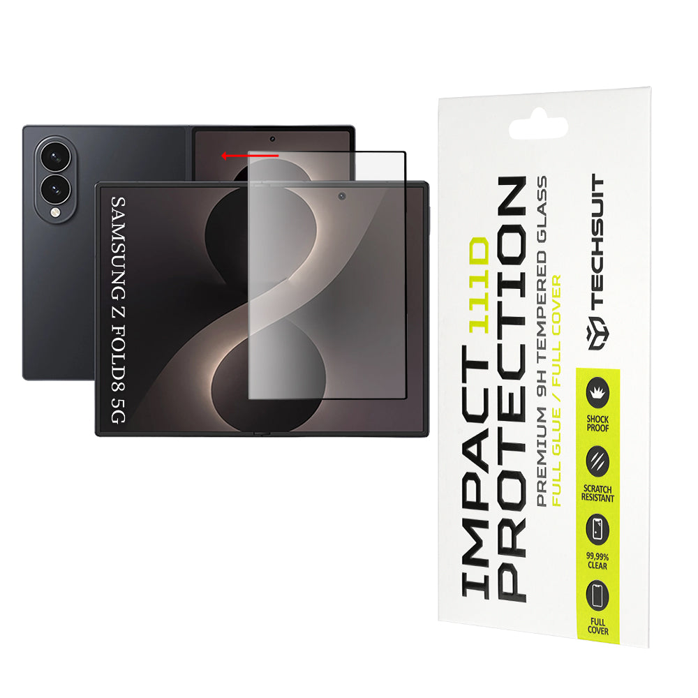 Film de protection écran intérieur Techsuit pour Samsung Galaxy Z Fold8 F976, verre trempé, adhésif complet, 111D, noir