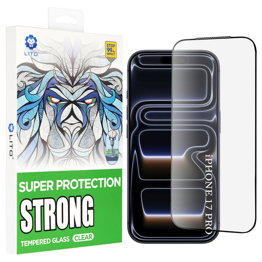 Film de protection écran Lito D+ Max Strong pour Apple iPhone 17 Pro, Verre Trempé, Full Glue, Noir