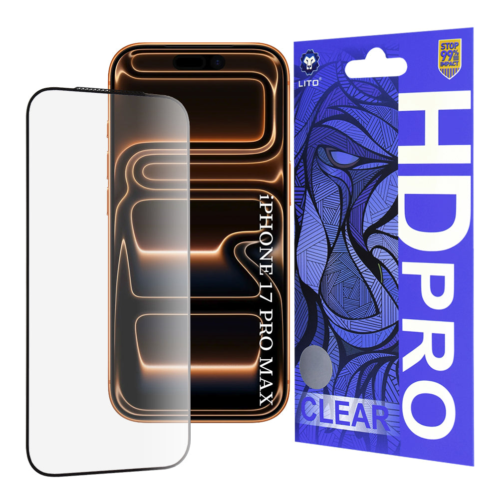 Lito HD Pro Clear Screen Protector for Apple iPhone 17 Pro Max, Tempered Glass, Full Glue, Black