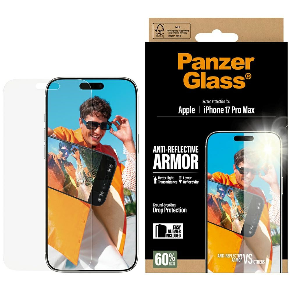 Film de protection Écran Mat PanzerGlass Armor EasyAligner pour Apple iPhone 17 Pro Max, Verre Trempé, Full Glue