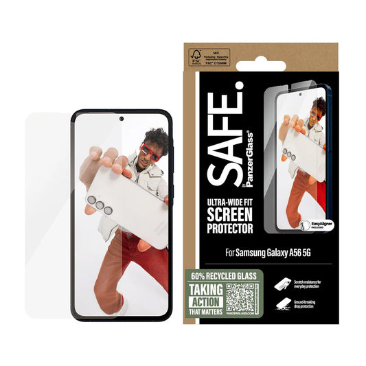 Film de protection d'écran PanzerGlass Safe. Ultra-Wide Fit EasyAligner pour Samsung Galaxy A56 A566, Verre Trempé, Full Glue