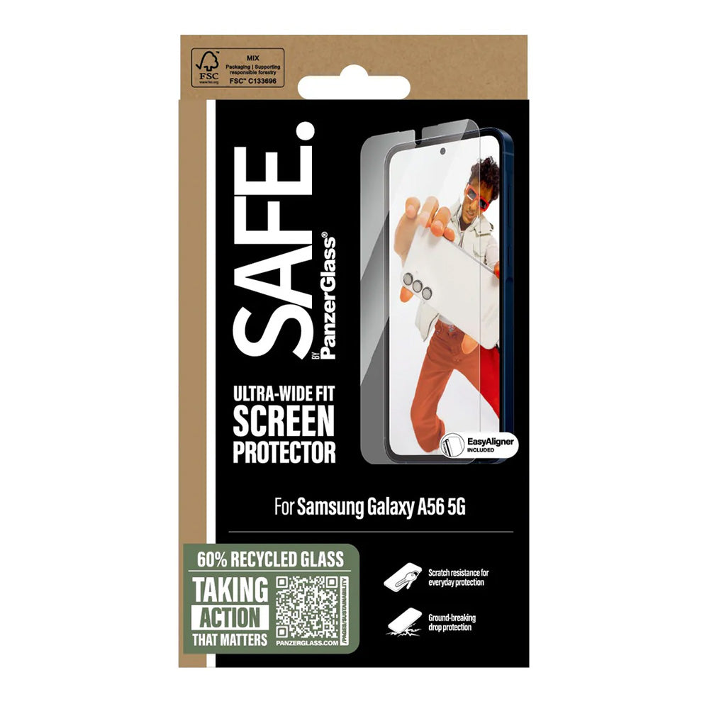 Film de protection d'écran PanzerGlass Safe. Ultra-Wide Fit EasyAligner pour Samsung Galaxy A56 A566, Verre Trempé, Full Glue