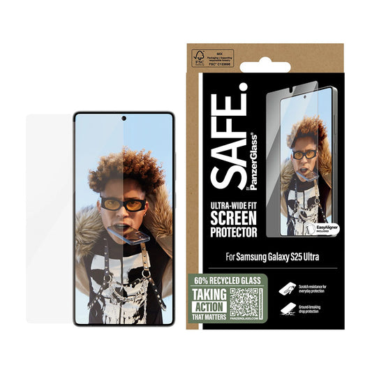 Film de protection d'écran PanzerGlass Safe. Ultra-Wide Fit EasyAligner pour Samsung Galaxy S25 Ultra S938, Verre Trempé, Full Glue