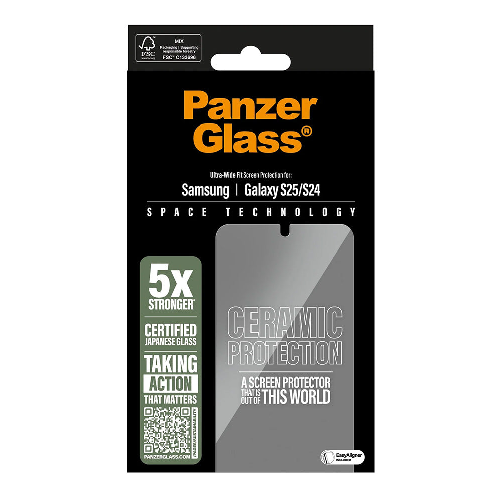PanzerGlass Ultra-Wide Ceramic EasyAligner Screen Protector for Samsung Galaxy S25 S931 / S24 S921, Tempered Glass, Full Glue