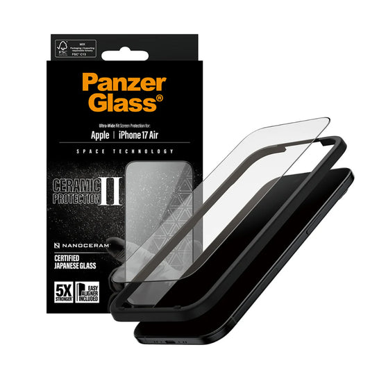 Film de protection d'écran PanzerGlass Ultra-Wide Ceramic II EasyAligner pour Apple iPhone 17 Air, Verre Trempé, Full Glue, Noir