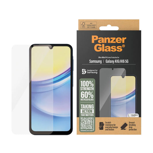Film de protection d'écran PanzerGlass Ultra-Wide Fit EasyAligner pour Samsung Galaxy A16 5G A166 / A16 4G A165, Verre Trempé, Full Glue