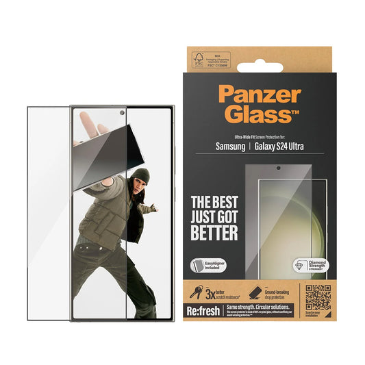 Film de protection d'écran PanzerGlass Ultra-Wide Fit EasyAligner pour Samsung Galaxy S24 Ultra S928, Verre Trempé, Full Glue, Noir