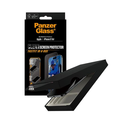 Film de protection d'écran PanzerGlass Ultra-Wide Fit Fastfit pour Apple iPhone 17 Air, Verre Trempé, Full Glue, Noir
