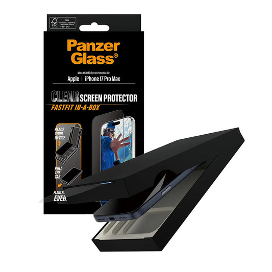 Film de protection d'écran PanzerGlass Ultra-Wide Fit Fastfit pour Apple iPhone 17 Pro Max, Verre Trempé, Full Glue, Noir