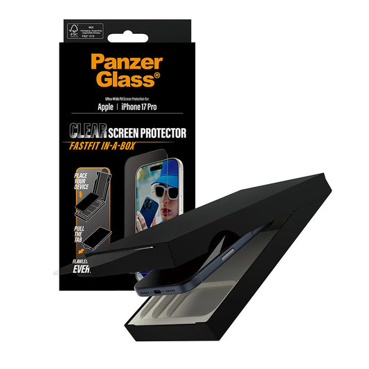 PanzerGlass Ultra-Wide Fit Fastfit Screen Protector for Apple iPhone 17 Pro, Tempered Glass, Full Glue, Black