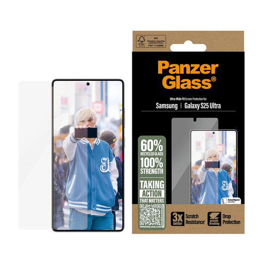 Film de protection d'écran PanzerGlass Ultra-Wide Fit pour Samsung Galaxy S25 Ultra S938, Verre Trempé, Full Glue