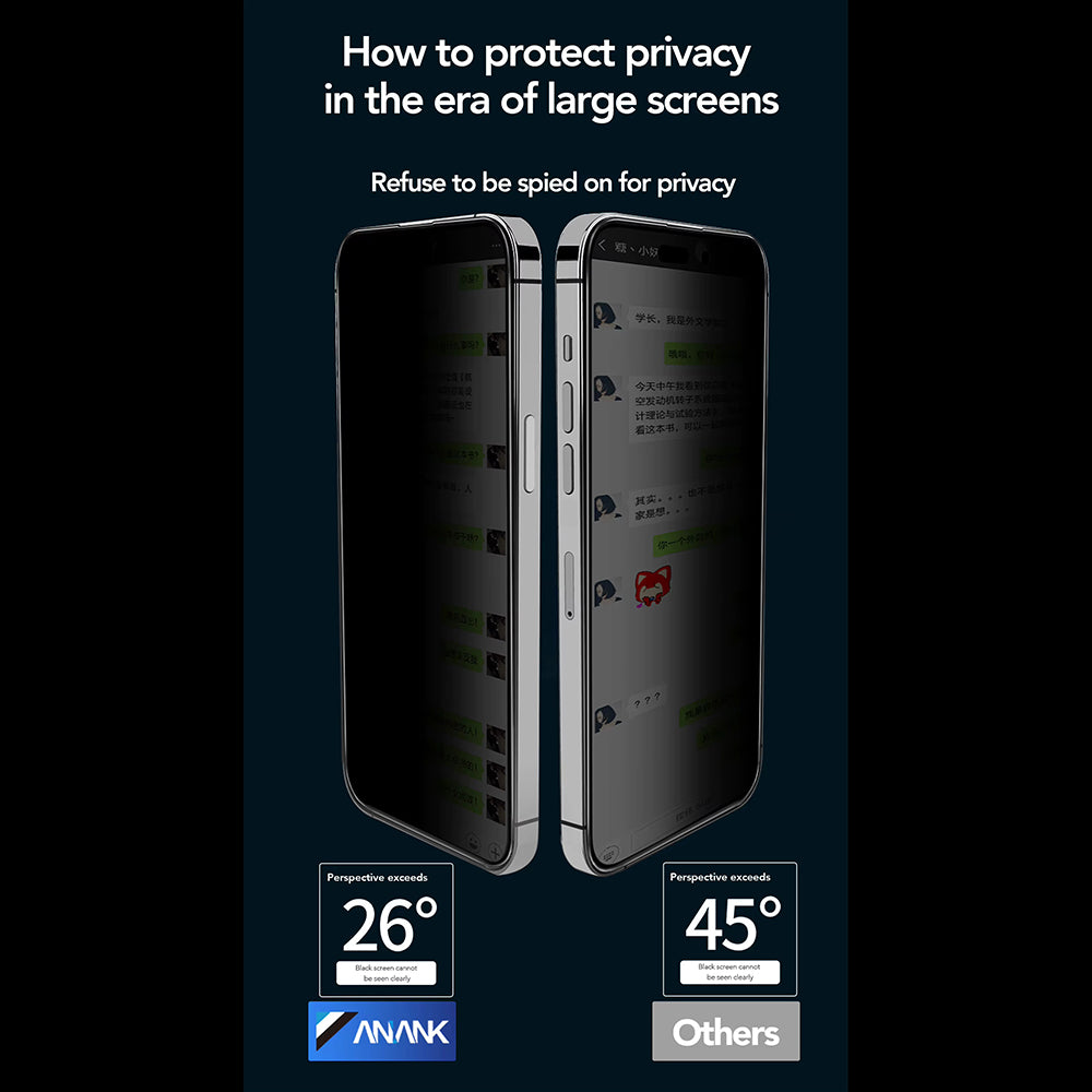 Film de protection écran Privacy Anank 2X renforcé pour Apple iPhone 16 Pro Max, verre trempé, collage complet, 2.5D