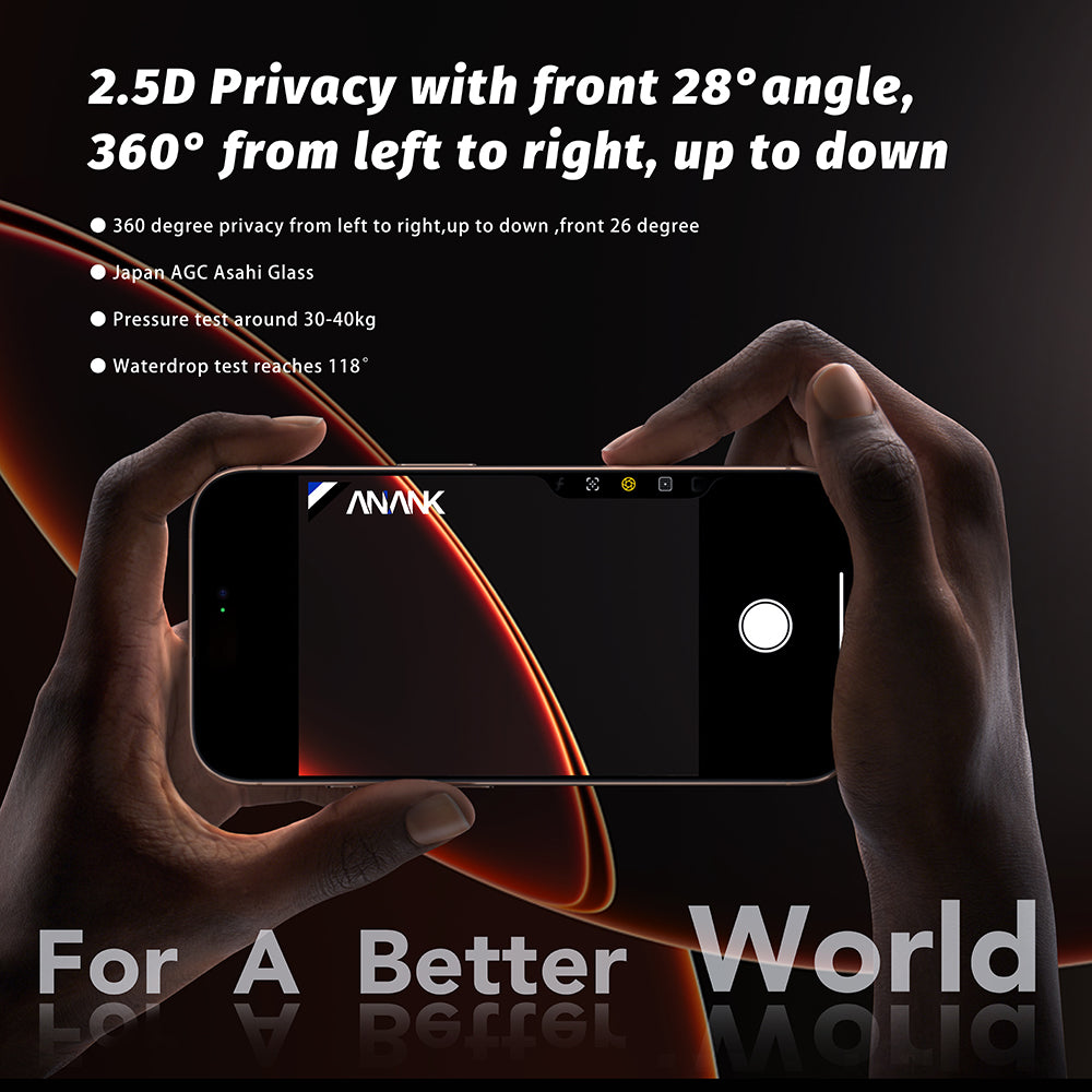 Film de protection écran Privacy Anank 5X Renforcé 360 pour Apple iPhone 17 Pro Max, Verre Trempé, Full Glue, 2.5D
