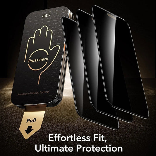 Film de protection d'écran Privacy ESR Armorite Pro UltraFit pour Apple iPhone 18 Pro Max, Verre Trempé, Collage Complet, Lot de 3 pièces