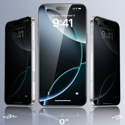 Film de protection Écran Privacy ESR pour Apple iPhone 17 / 16 Pro, Verre Trempé, Full Glue, Lot de 3 pièces