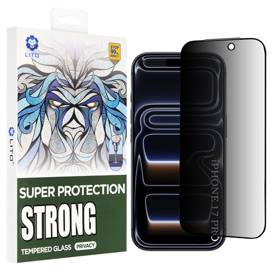 Film de protection écran Privacy Lito D+ Max Strong pour Apple iPhone 17 Pro, Verre Trempé, Full Glue