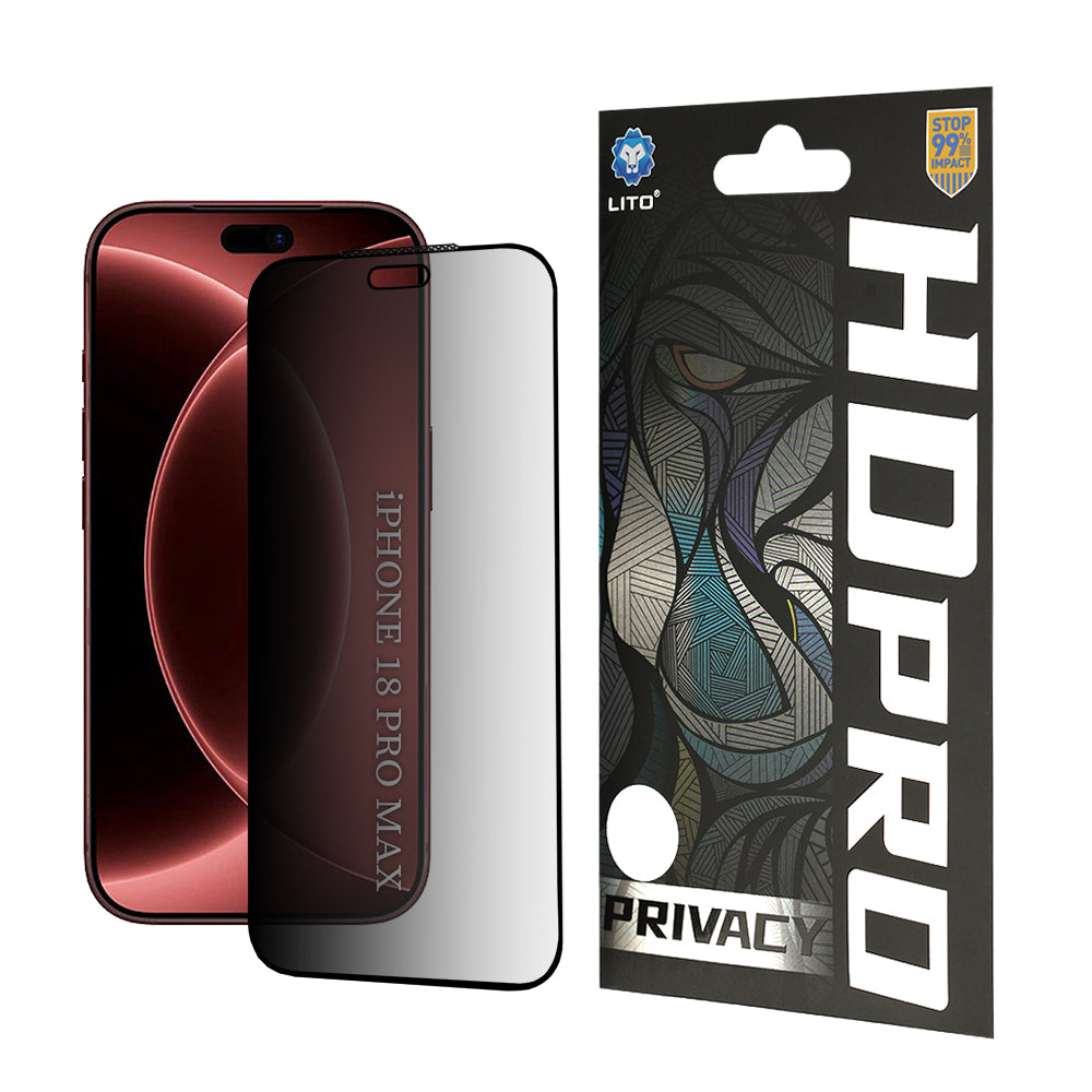 Film de protection d'écran Privacy Lito HD Pro2 pour Apple iPhone 18 Pro Max / 17 Pro Max, Verre trempé, Collage complet