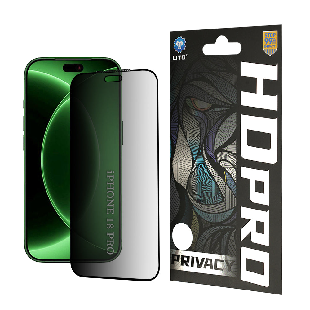 Film de protection d'écran Privacy Lito HD Pro2 pour Apple iPhone 18 Pro / 17 Pro, Verre trempé, Collage intégral