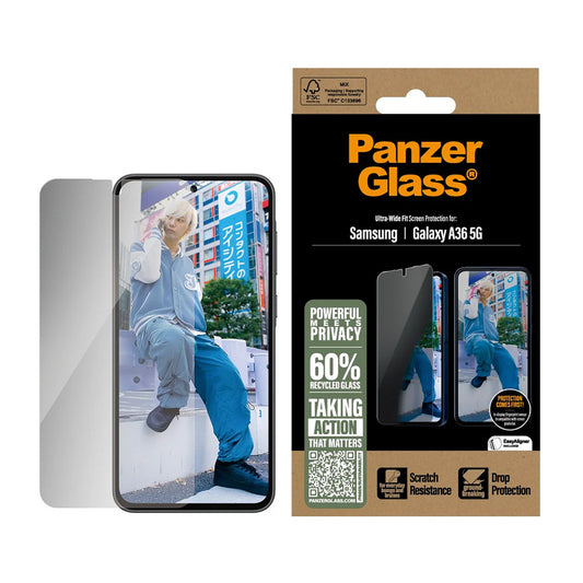 Film de protection Écran Privacy PanzerGlass Ultra-Wide Fit pour Samsung Galaxy A36 A366, Verre Trempé, Full Glue